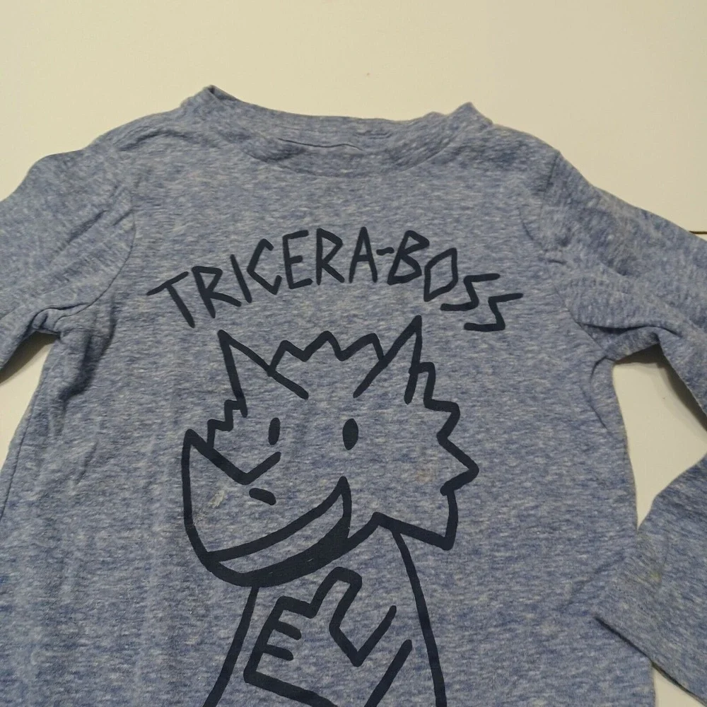 The Childrens Place T-Shirt Boys 3T Blue Tricera-Boss Long Sleeve Crew Neck Tee